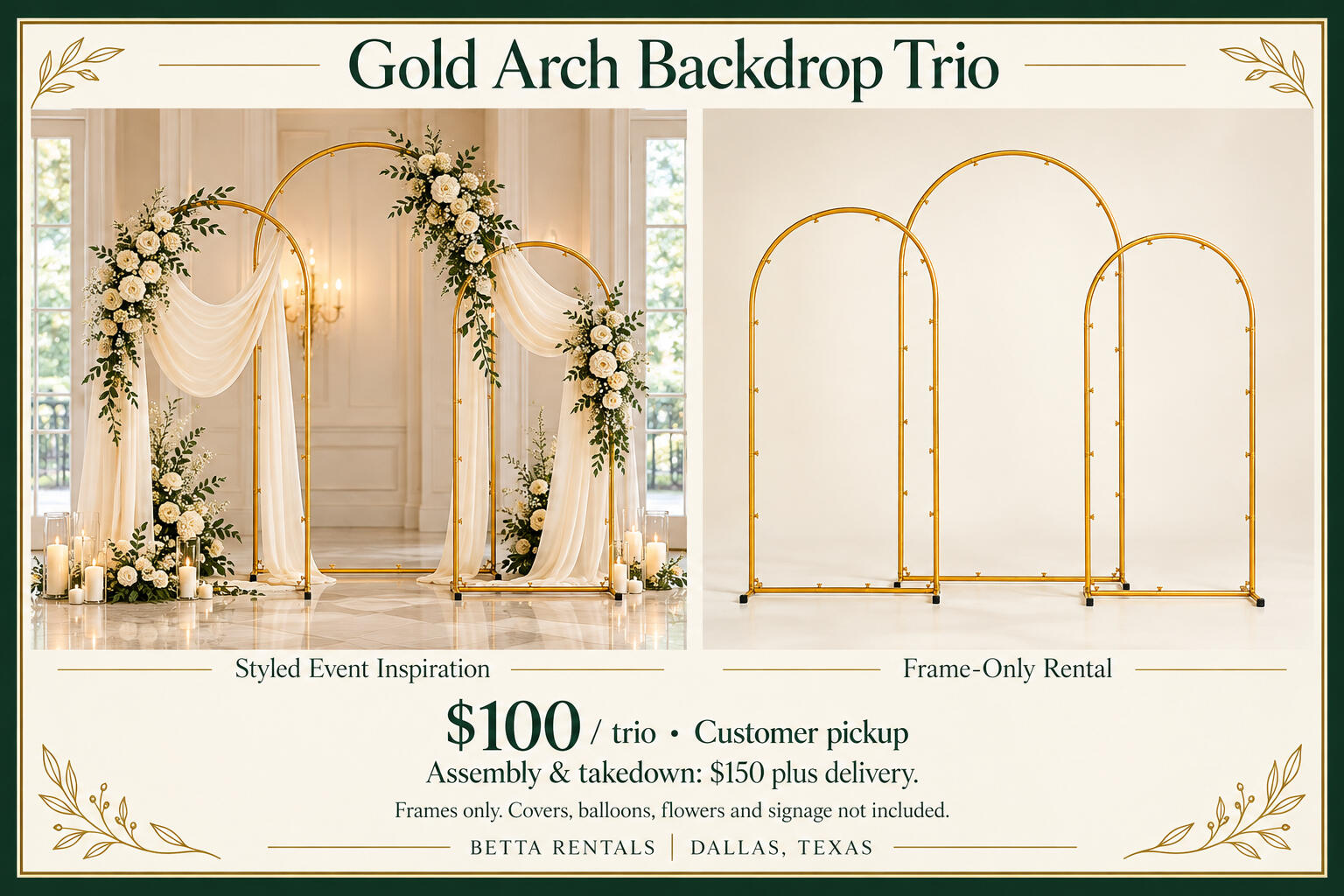 6 ft,6.6ft and 7.2ft Gold Arch Backdrop 6 ft,6.6ft and 7.2ft Gold Arch Backdrop